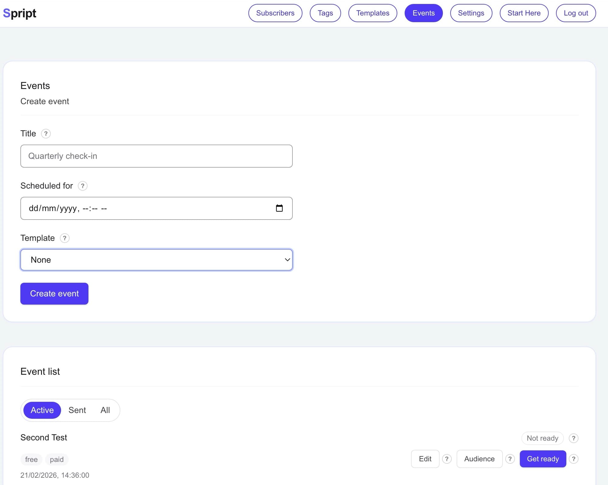 Template dropdown