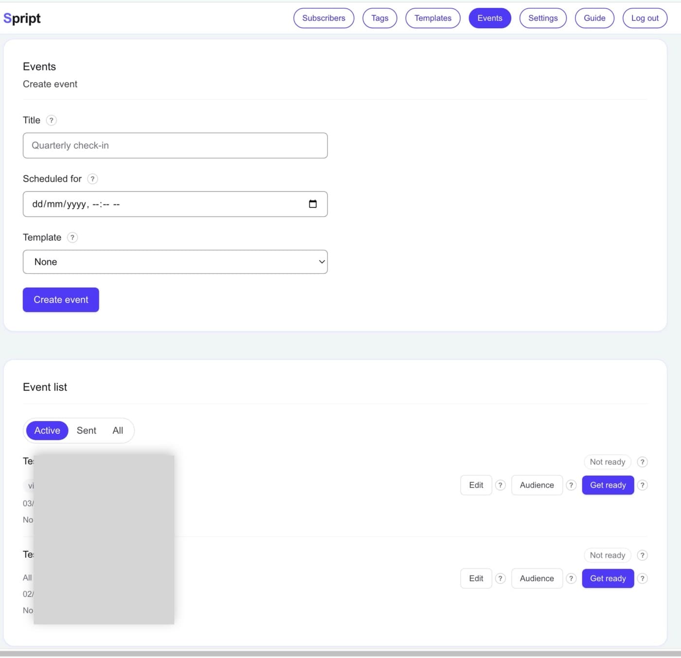 Events page