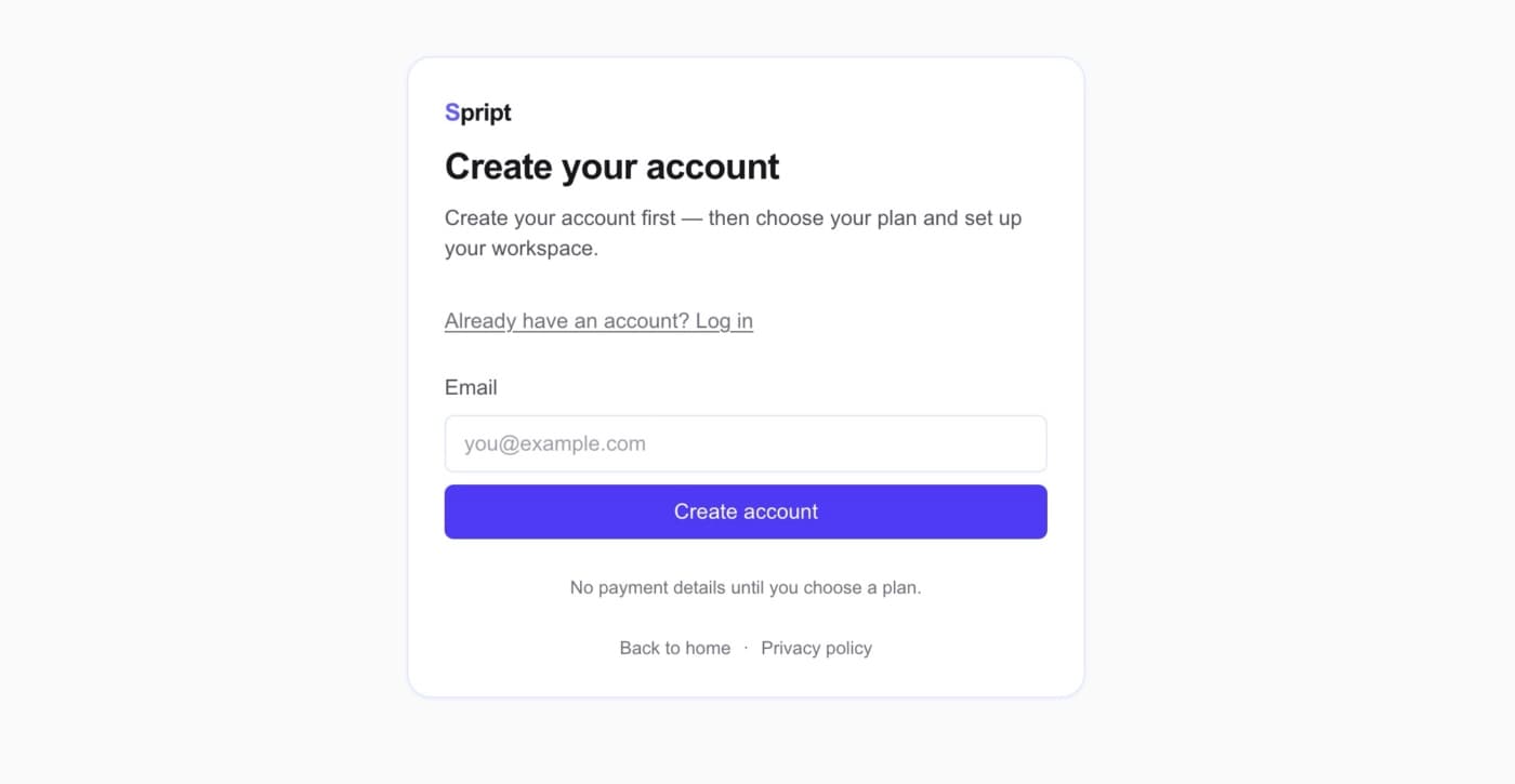 Login screen
