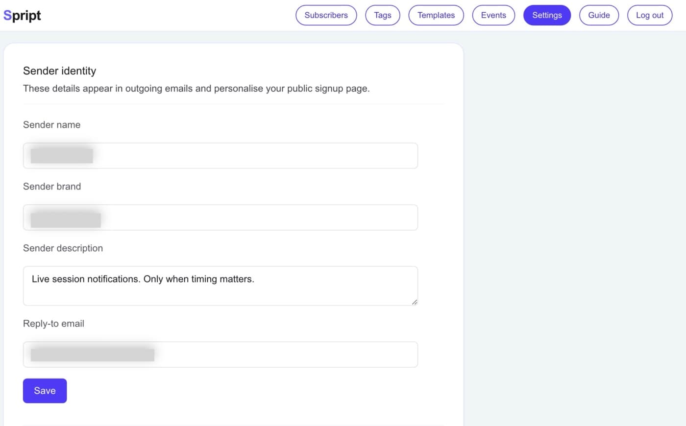 Sender identity settings