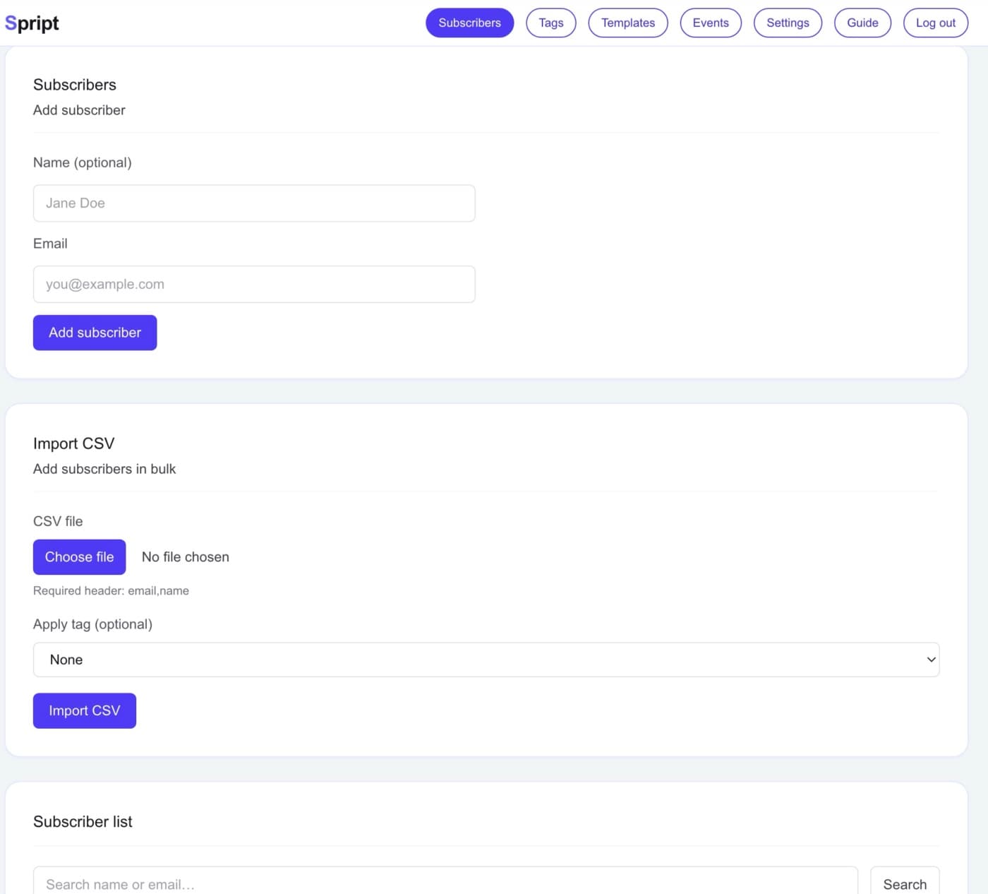Subscribers page